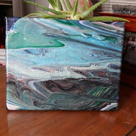 Other - Flowing shades of green drop painted canvas art